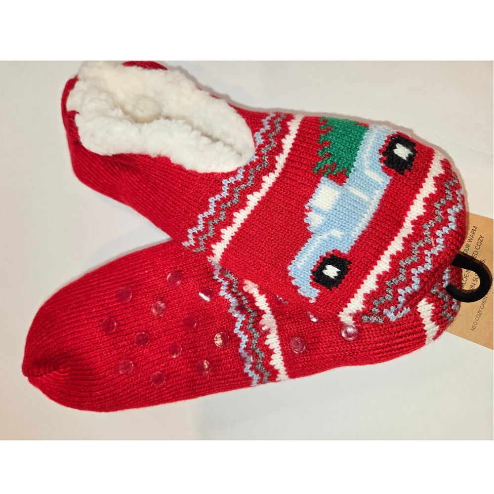 Northeast Outfitters Women's Cozy Cabin Slipper‎ Socks Red Christmas SZ 5-10